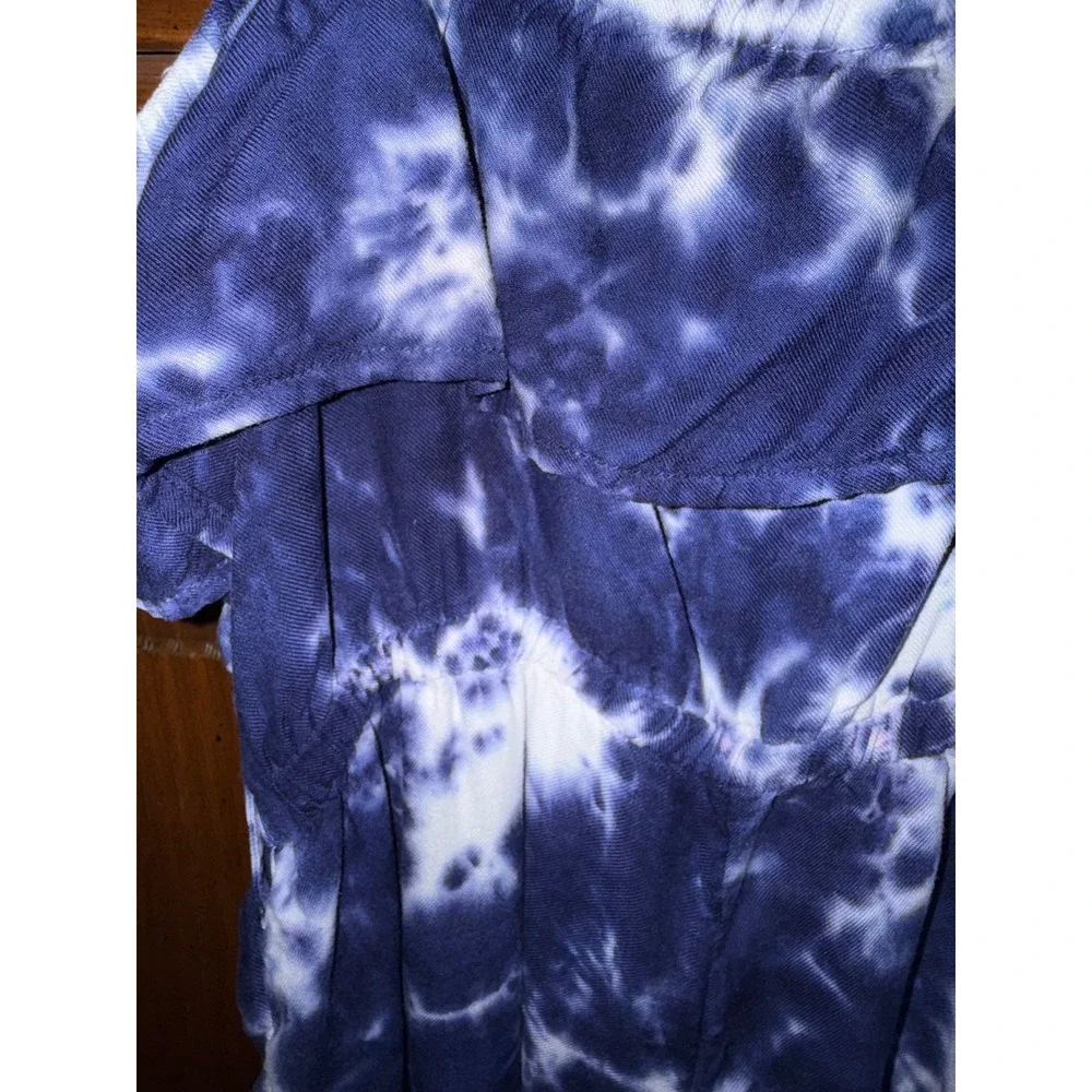 Justice Girls Blue Tie Dye Jumpsuit Ruffle Wide Leg Pocket Romper Size S 7/8